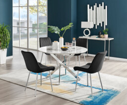 Novara White Marble 120cm Round Dining Table & 4 Pesaro Silver Leg Chairs - thumbnail 3