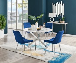 Novara White Marble 120cm Round Dining Table & 4 Pesaro Silver Leg Chairs - thumbnail 4