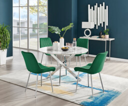 Novara White Marble 120cm Round Dining Table & 4 Pesaro Silver Leg Chairs - thumbnail 2