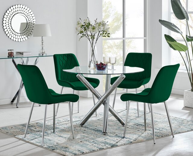 Selina Round Dining Table and 4 Pesaro Silver Leg Chairs - image 1