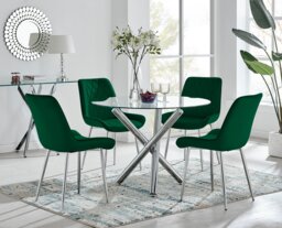 Selina Round Dining Table and 4 Pesaro Silver Leg Chairs - thumbnail 1