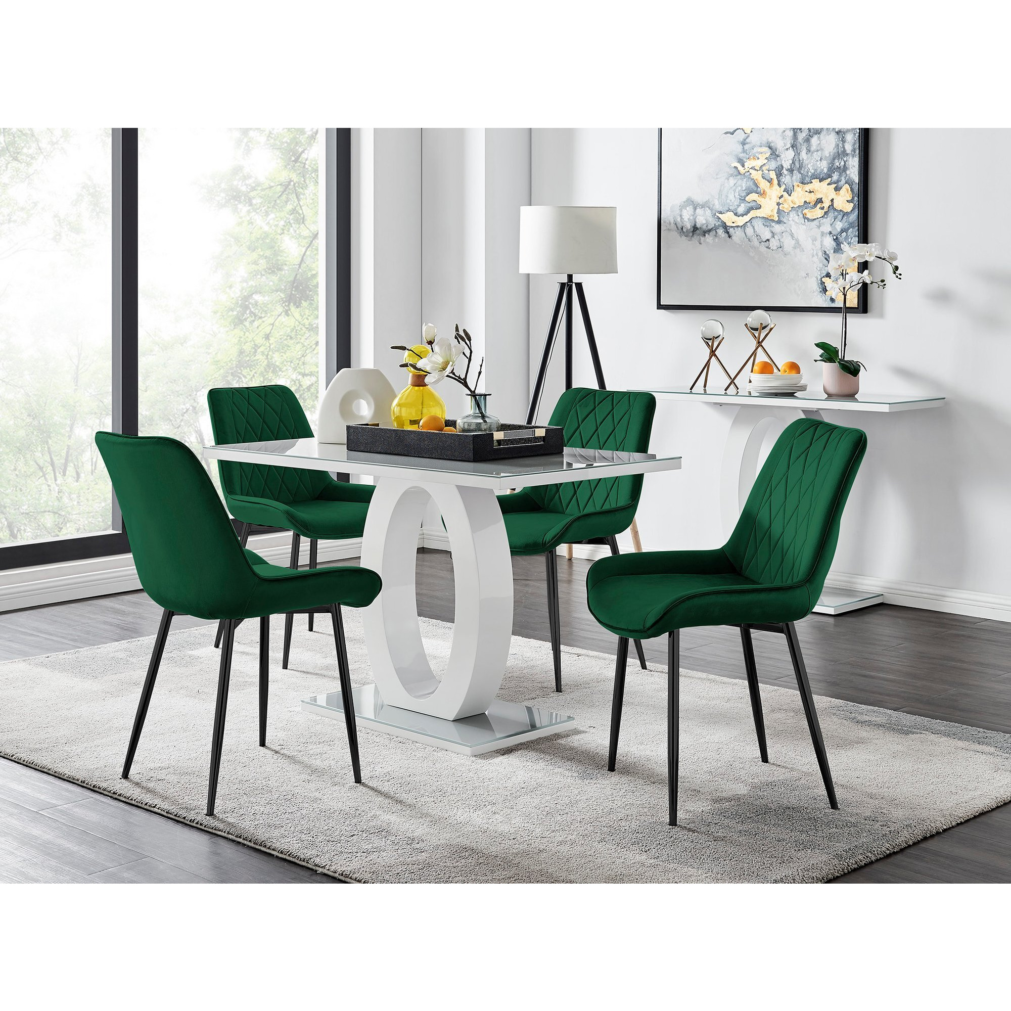 Giovani 4 Grey Dining Table & 4 Pesaro Black Leg Chairs