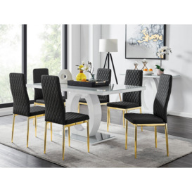 Giovani 6 Grey Dining Table & 6 Gold Leg Milan Chairs