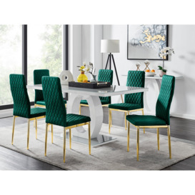 Giovani 6 Grey Dining Table & 6 Velvet Milan Gold Leg Chairs