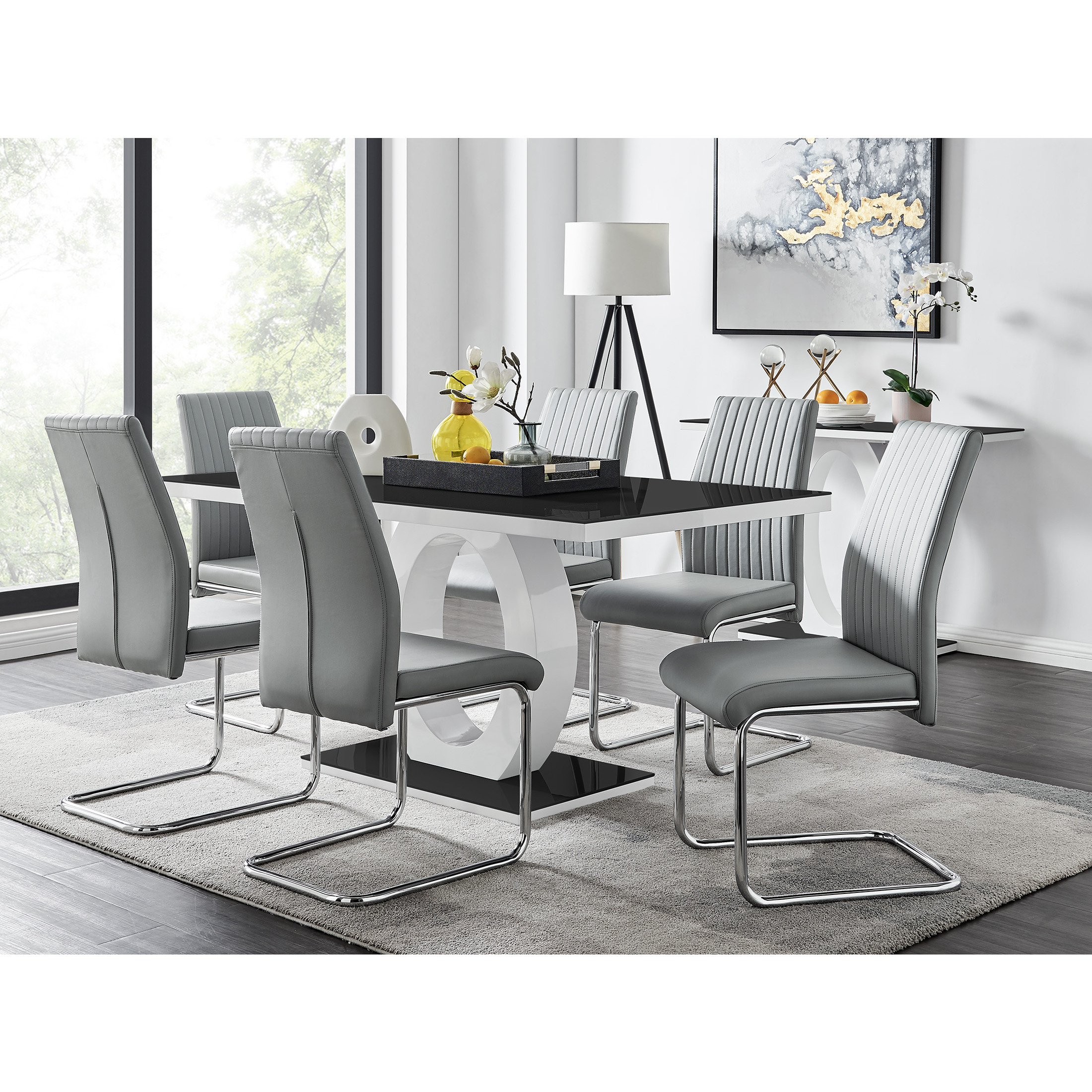 Giovani High Gloss And Glass Dining Table And 6 Lorenzo Chairs Set