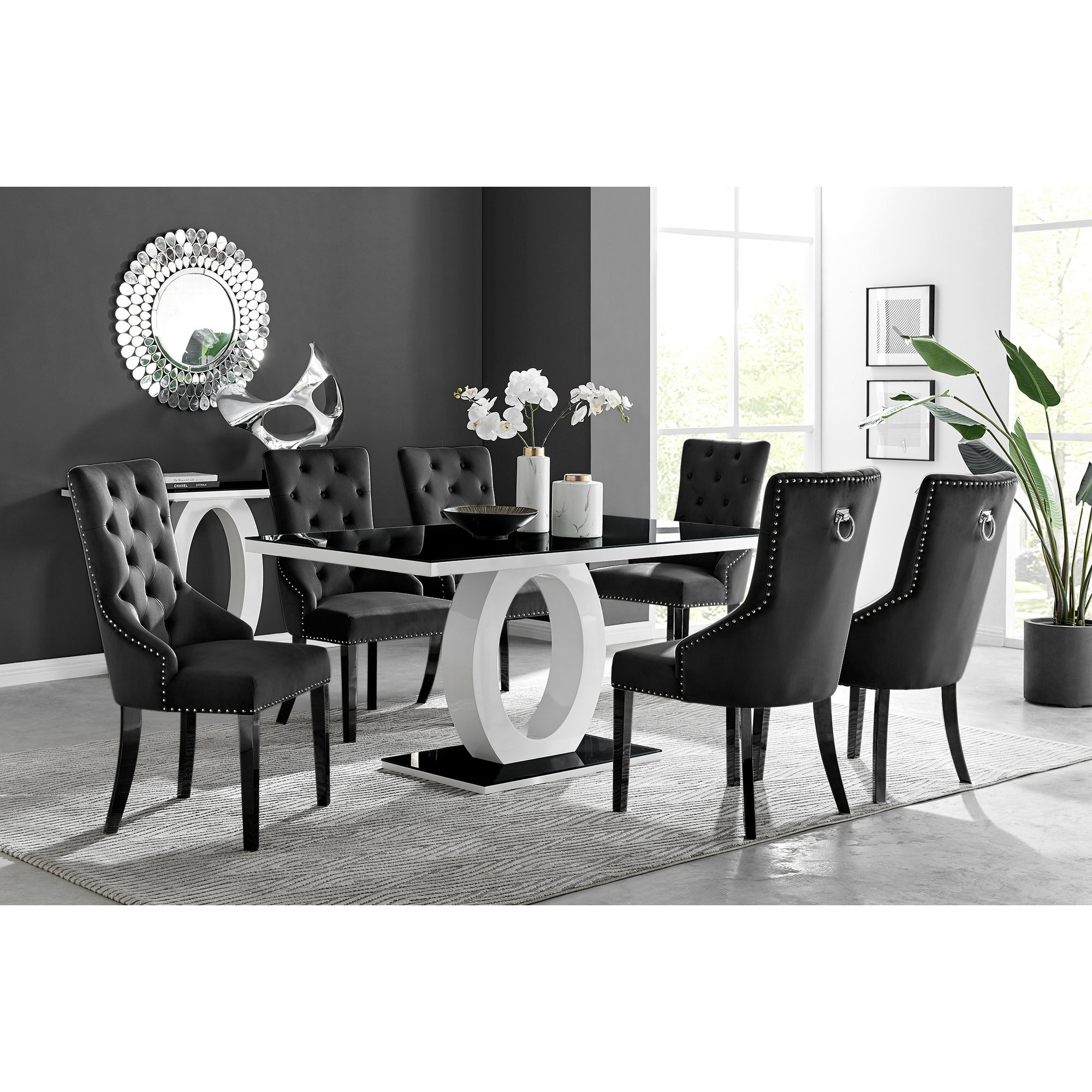 Giovani 6 Black Dining Table & 6 Belgravia Black Leg Chairs