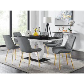 Giovani 6 Black Dining Table & 6 Pesaro Gold Leg Chairs
