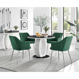 Giovani Black White High Gloss and Glass 100cm Round Dining Table & 4 Calla Silver Leg Chairs