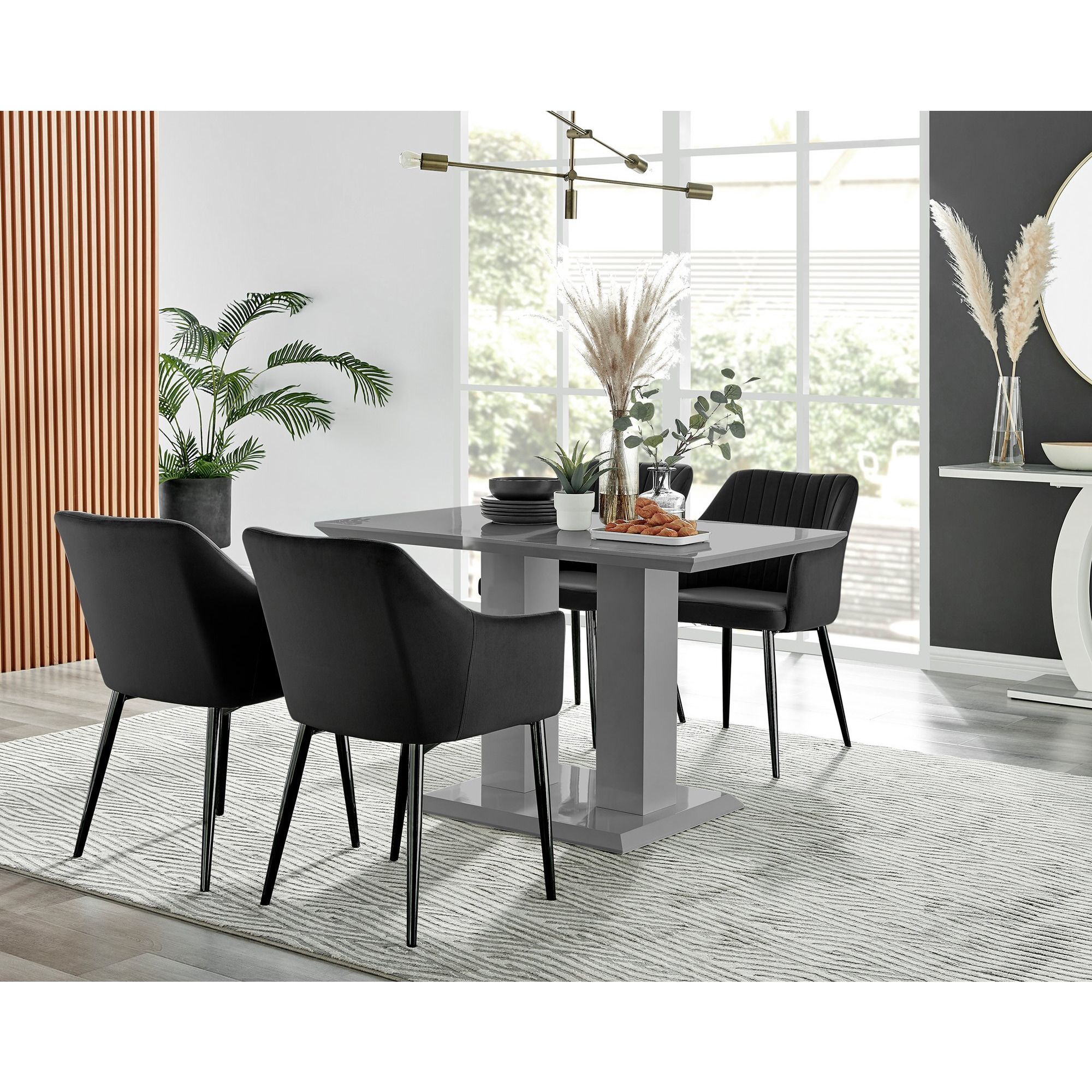 Imperia High Gloss Grey Dining Table & 4 Calla Black Leg Chairs