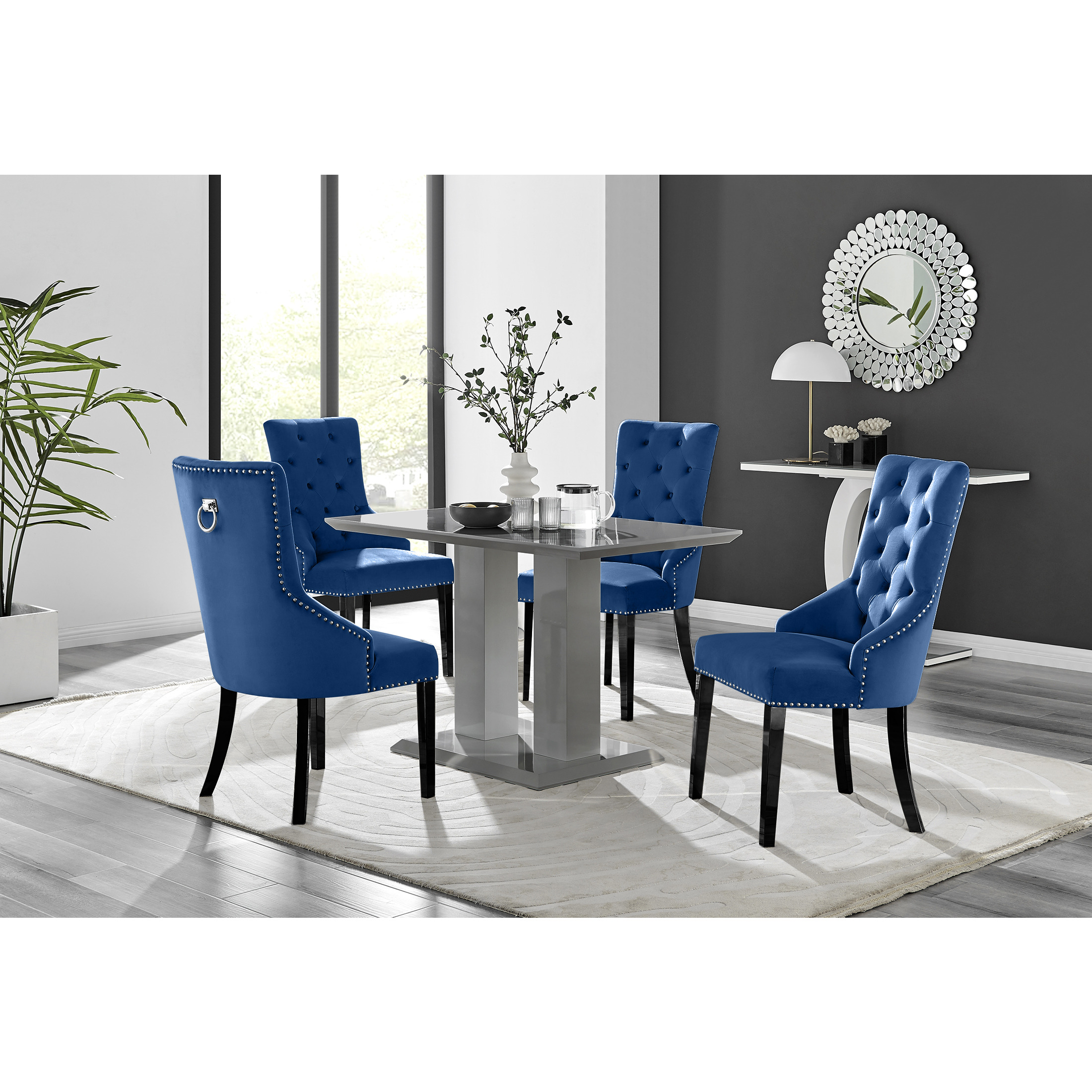 Imperia 4 Grey Dining Table and 4 Belgravia Black Leg Chairs