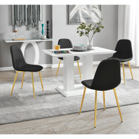 Imperia 4 Modern White High Gloss Dining Table And 4 Corona Gold Chairs Set