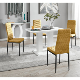 Imperia 4 White Dining Table and 4 Velvet Milan Black Leg Chairs