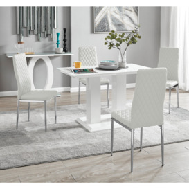 Imperia 4 Modern White High Gloss Dining Table And 4 Milan Chairs Set