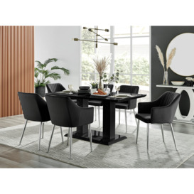 Imperia High Gloss Black Dining Table & 6 Calla Silver Leg Chairs
