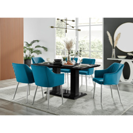 Imperia High Gloss Black Dining Table & 6 Calla Silver Leg Chairs