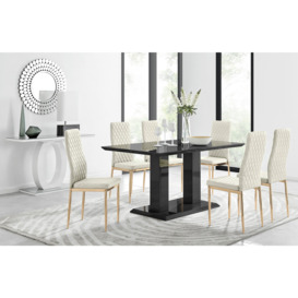 Imperia 6 Black Dining Table and 6 Velvet Milan Gold Leg Chairs