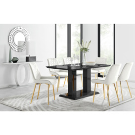 Imperia 6 Black Dining Table and 6 Pesaro Gold Leg Chairs