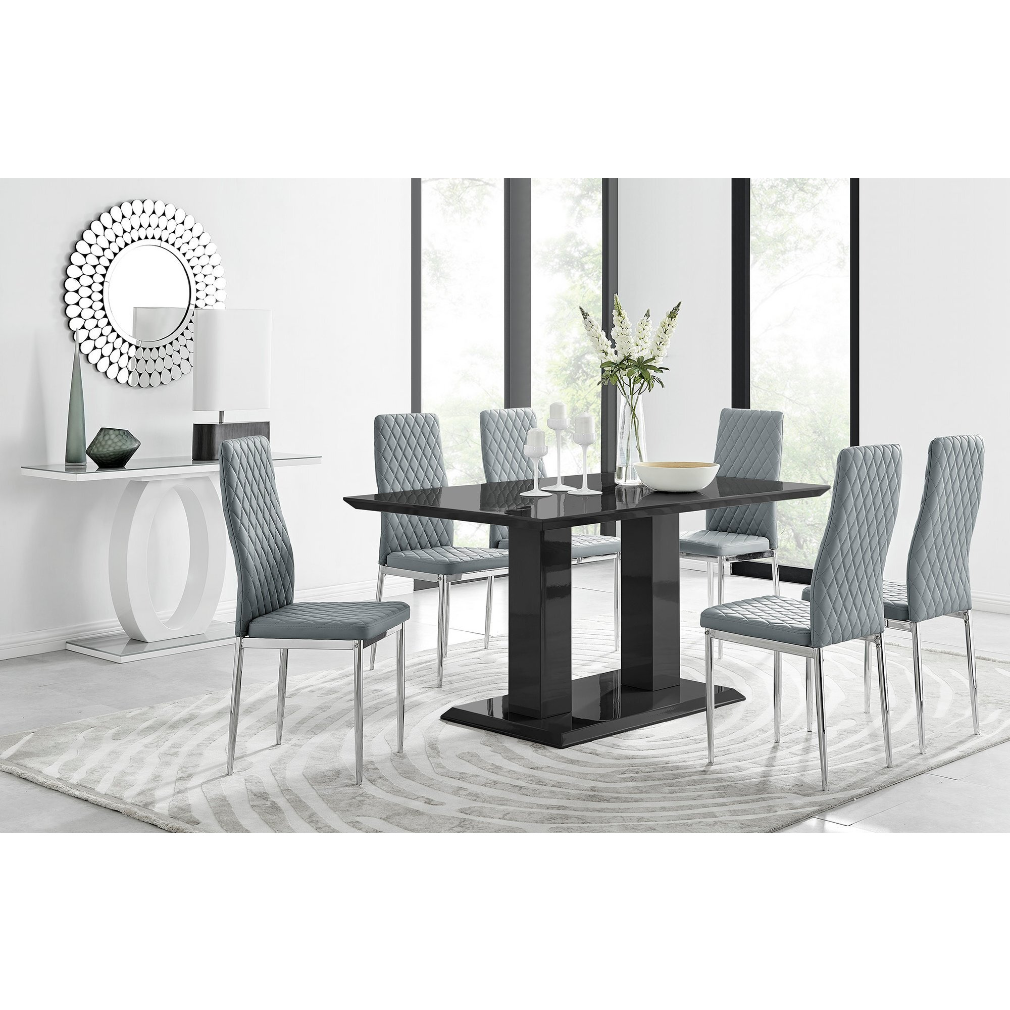 Imperia Black High Gloss Dining Table And 6 Milan Dining Chairs Set