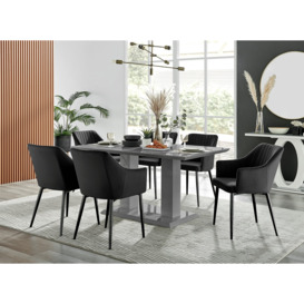 Imperia High Gloss Grey Dining Table & 6 Calla Black Leg Chairs