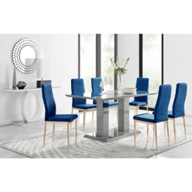 Imperia 6 Grey Dining Table and 6 Velvet Milan Gold Leg Chairs