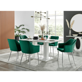 Imperia High Gloss White Dining Table & 6 Calla Silver Leg Chairs