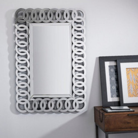 Italian Large Silver Patterned Rectangular Wall Mirror