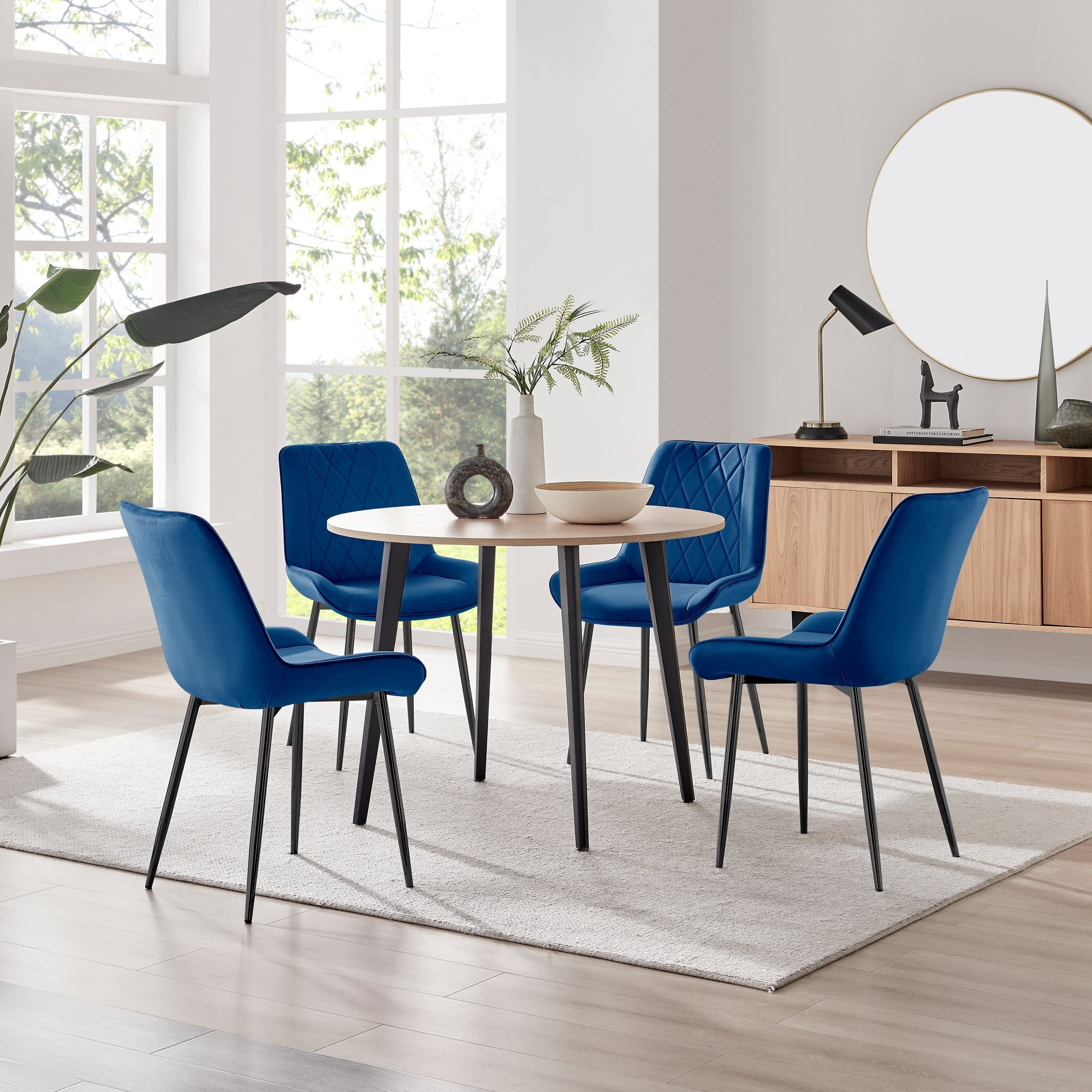Koko Oak Effect Round Dining Table & 4 Pesaro Black Leg Chairs