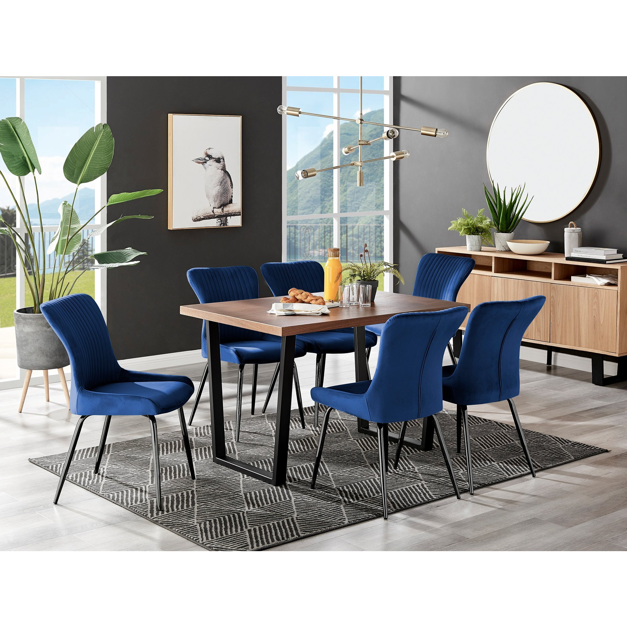Kylo Brown Wood Effect Dining Table & 6 Nora Black Leg Chairs