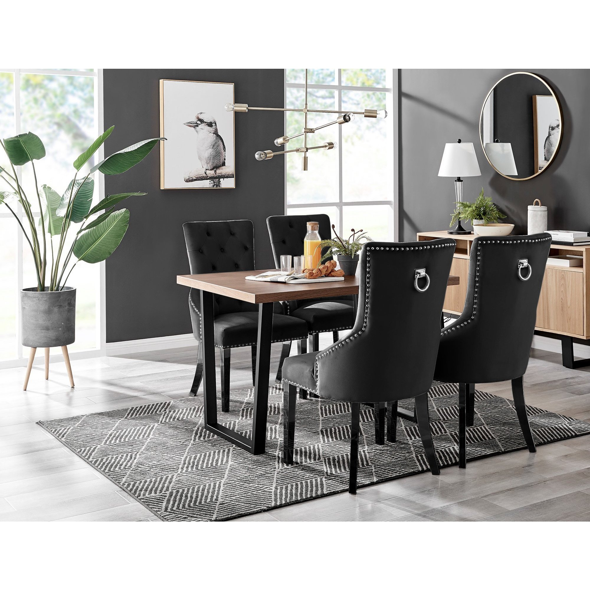 Kylo Brown Wood Effect Dining Table & 4 Belgravia Black Leg Chairs