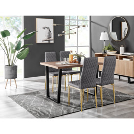 Kylo Brown Wood Effect Dining Table & 4 Velvet Milan Gold Leg Chairs