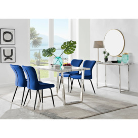 Kylo White Marble Effect Dining Table & 4 Nora Black Leg Chairs