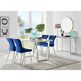 Kylo White Marble Effect Dining Table & 4 Nora Silver Leg Chairs