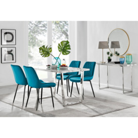 Kylo White Marble Effect Dining Table & 4 Pesaro Leg Chairs