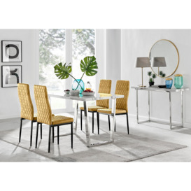 Kylo White Marble Effect Dining Table & 4 Velvet Milan Black Leg Chairs