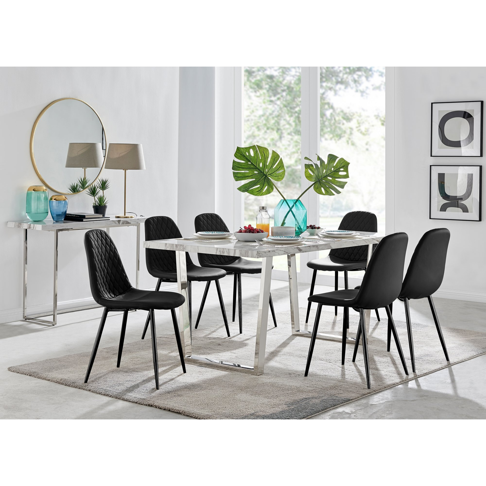 Kylo White Marble Effect Dining Table & 6 Corona Leg Chairs