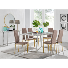 Kylo White Marble Effect Dining Table & 6 Milan Gold Leg Chairs
