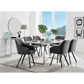 Kylo White Marble Effect Dining Table & 6 Falun Black Leg Chairs