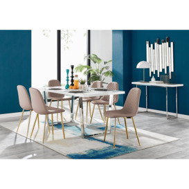 Kylo White High Gloss Dining Table & 6 Corona Gold Leg Chairs