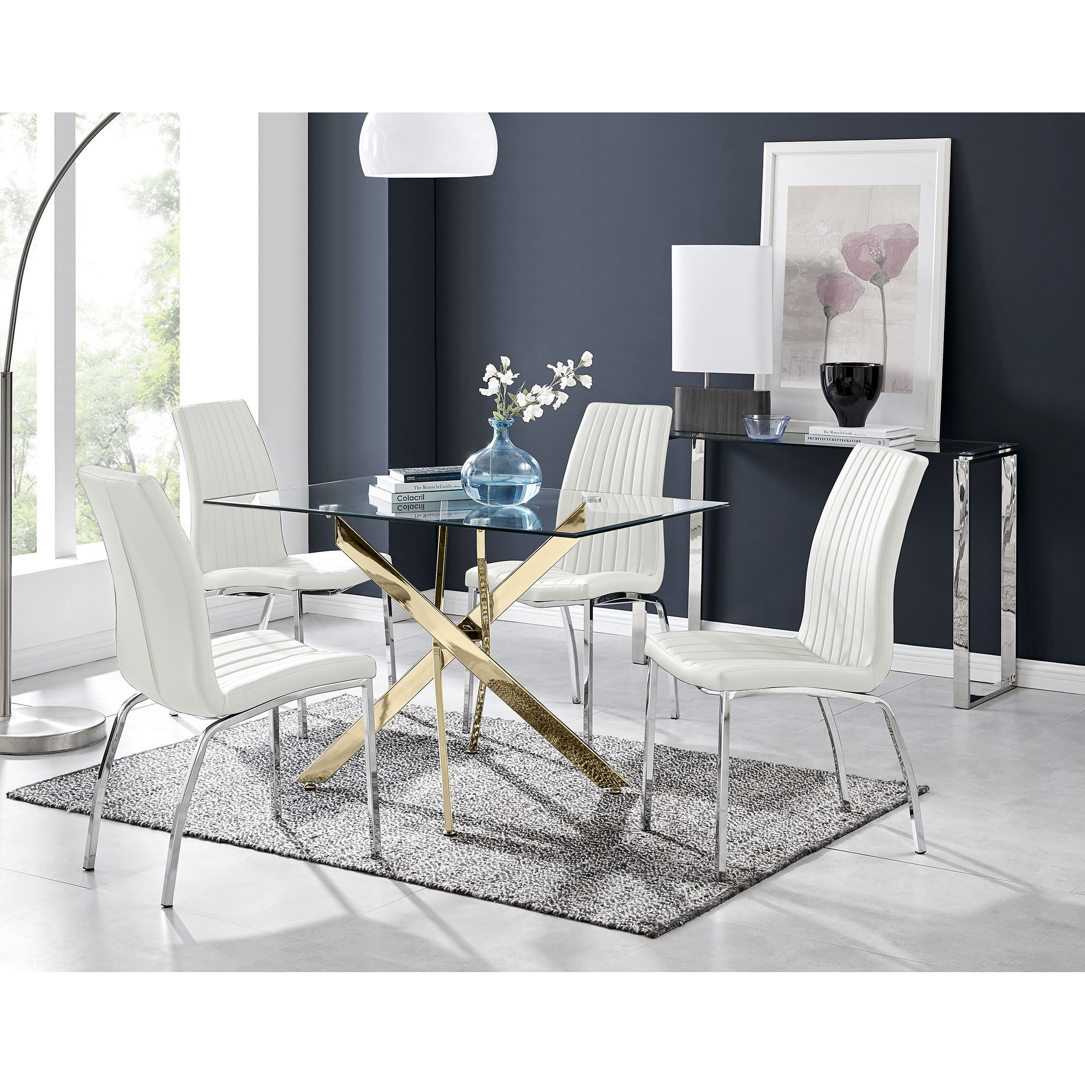 Leonardo 4 Gold Dining Table and 4 Isco Chairs - Furniturebox