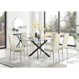 Leonardo Black Leg Glass Dining Table & 6 Velvet Milan Chairs