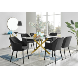Leonardo Gold Leg Glass Dining Table & 6 Calla Black Leg Velvet Chairs