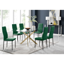 Leonardo 6 Gold Dining Table and 6 Velvet Milan Black Leg Chairs