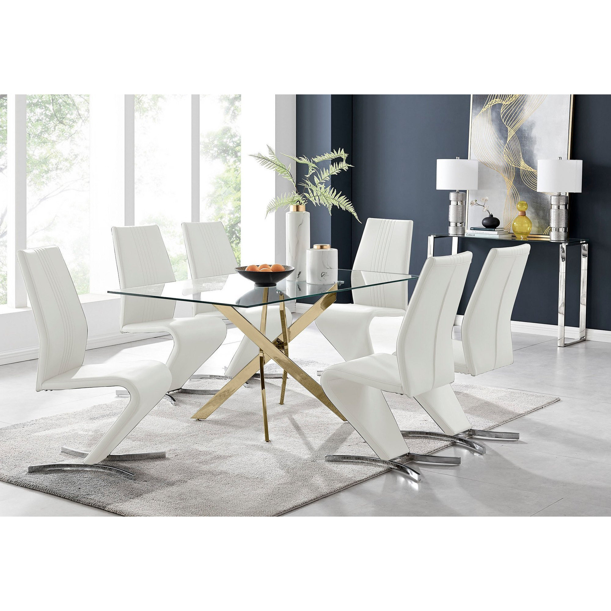 Leonardo 6 Gold Dining Table and 6 Willow Chairs