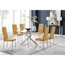 Leonardo 6 Dining Table and 6 Velvet Milan Chairs