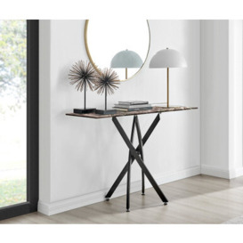 Leonardo Glass Marble Effect Top Black Legs Console Table