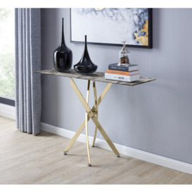 Leonardo Glass Marble Effect Top Gold Legs Console Table