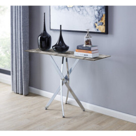 Leonardo Glass Marble Effect Top Silver Legs  Console Table