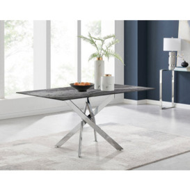 Leonardo Glass Marble Top Silver Legs 6 Seat Dining Table
