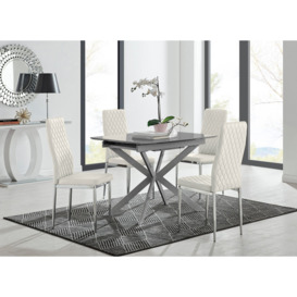 Lira 100cm Grey Metal Extending Dining Table & 4 Velvet Milan Chairs