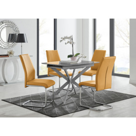 Furniture Box Novara 120cm Gold Round Dining Table and 4 x Green Pesaro  Silver Leg Chairs